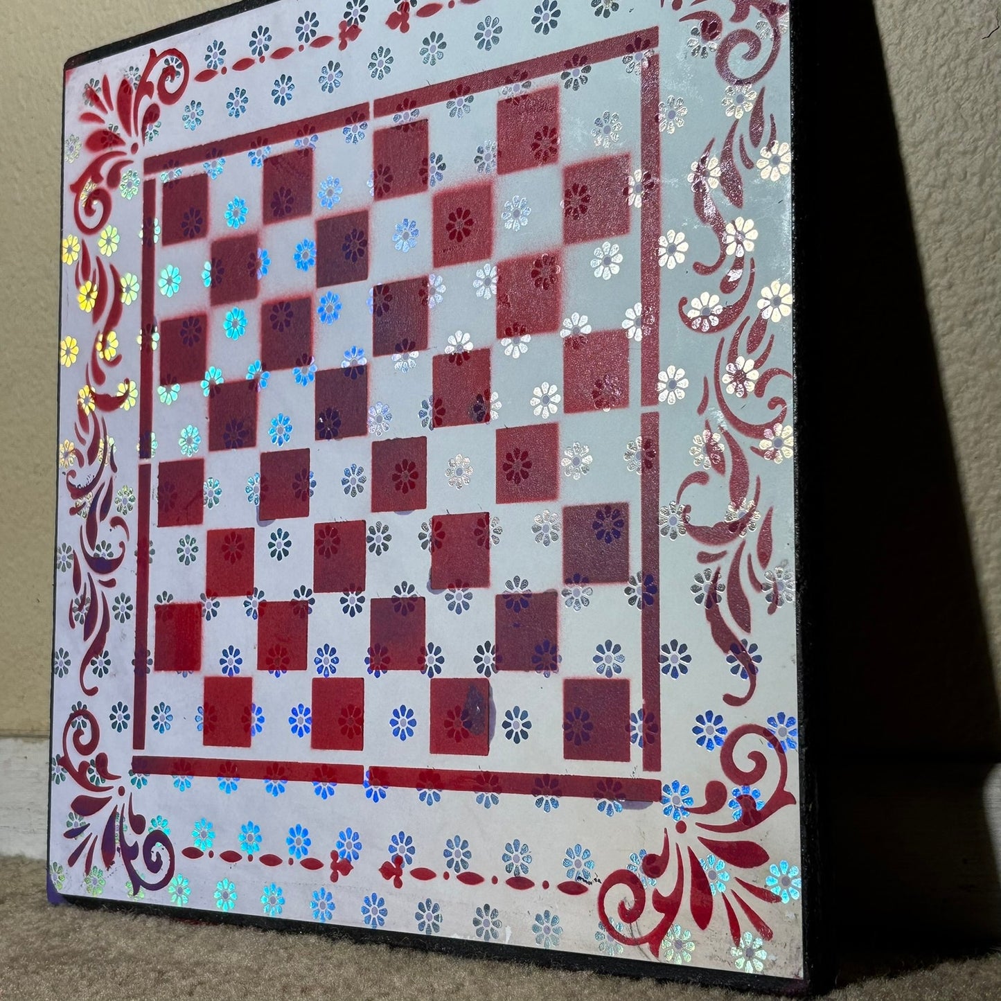 Red Chrome Flowers - Scrapbook Chess Board