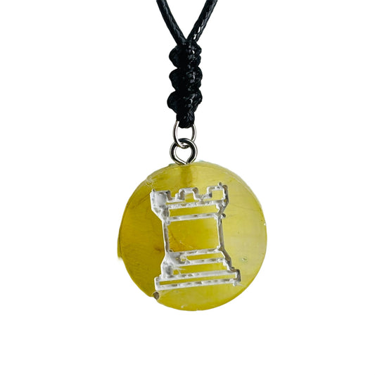 Bright Yellow Rook - Handmade Resin Chess Necklace
