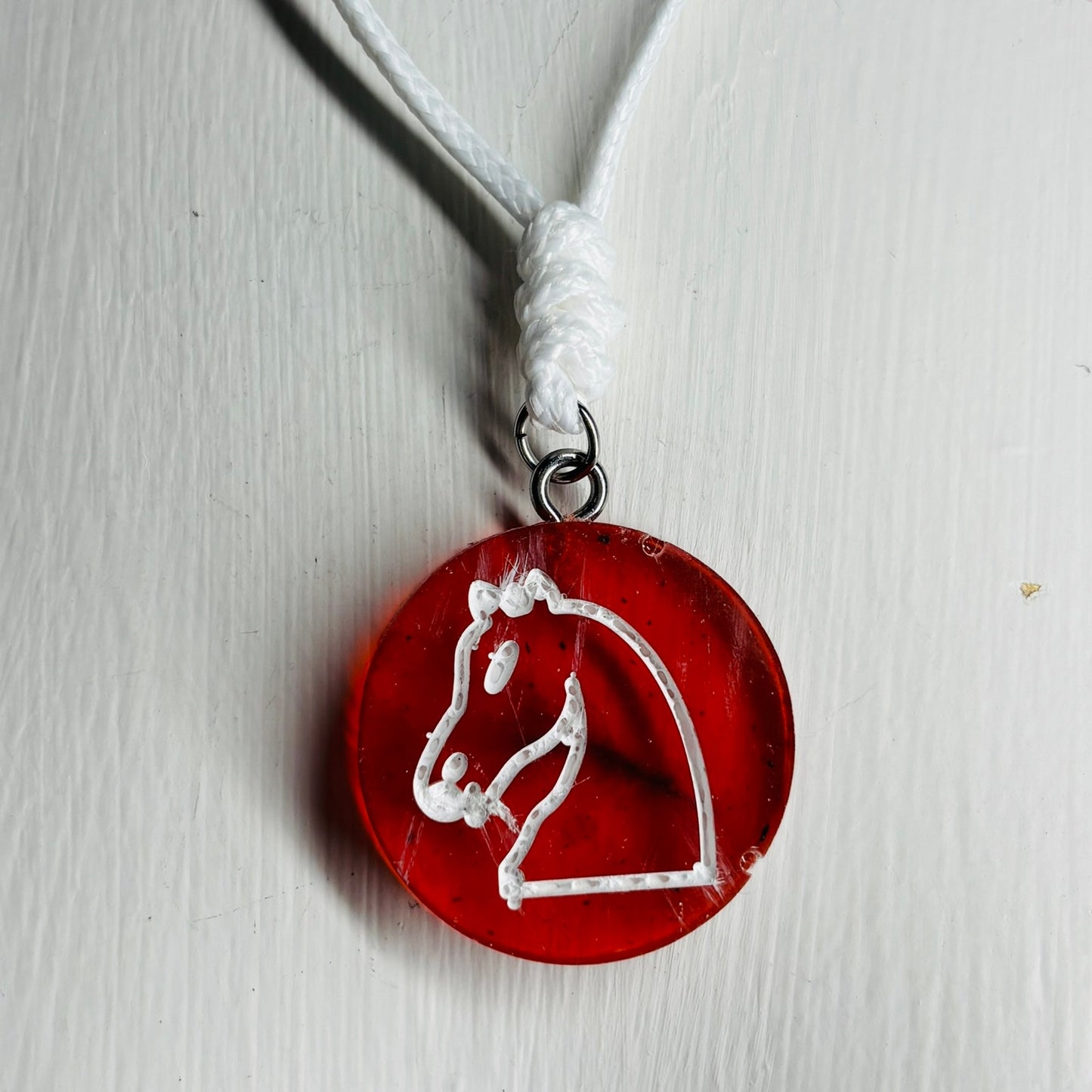 Cherry Red Knight - Handmade Resin Chess Necklace