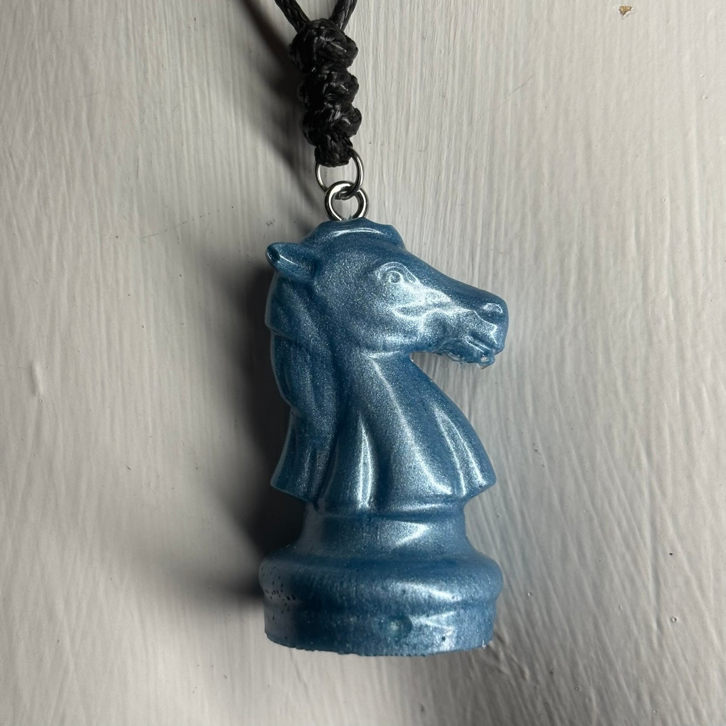 Smooth Blue Knight - Handmade Resin Chess Necklace