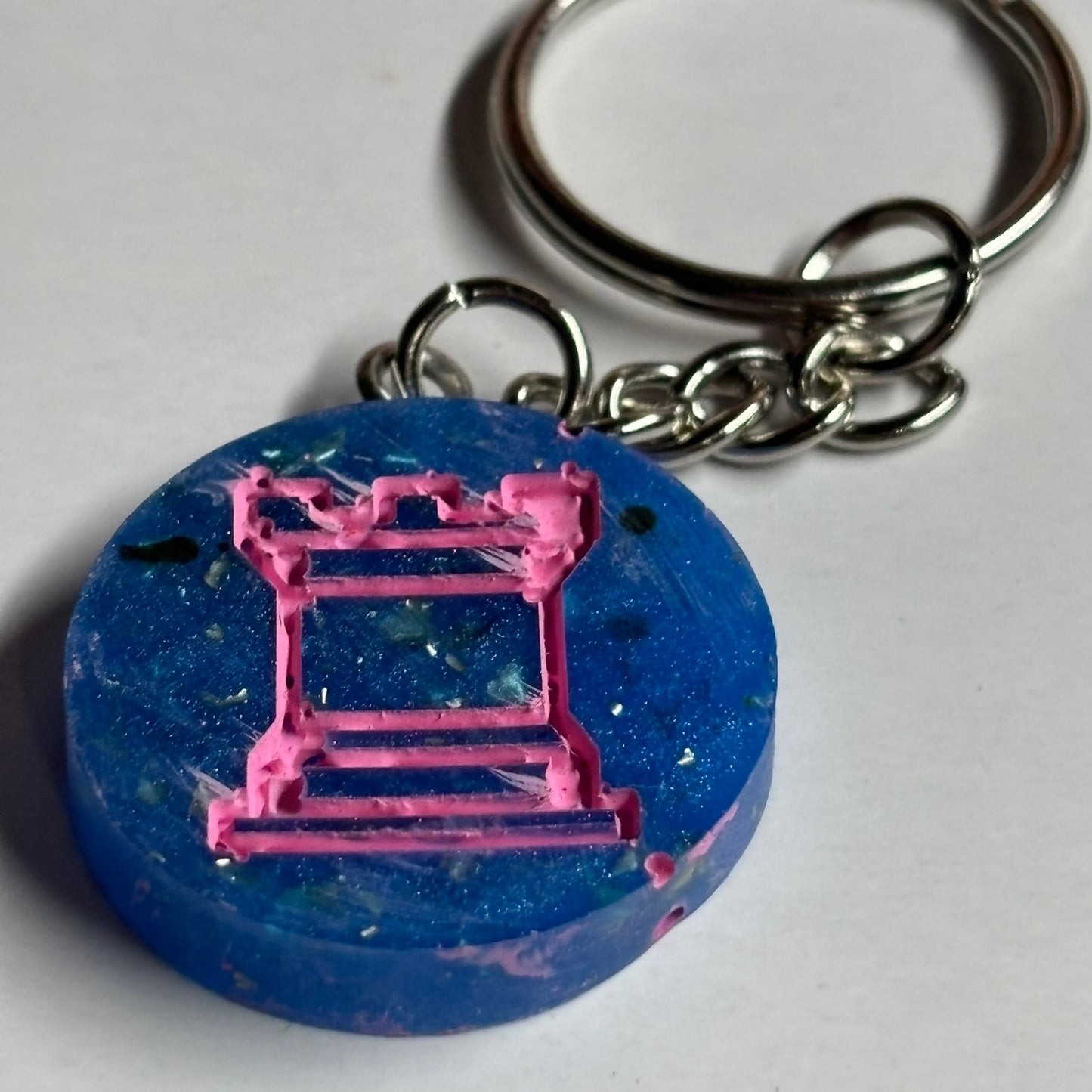 Blue Rook, Pink Lining - Handmade Resin Keychain - Flat Edition