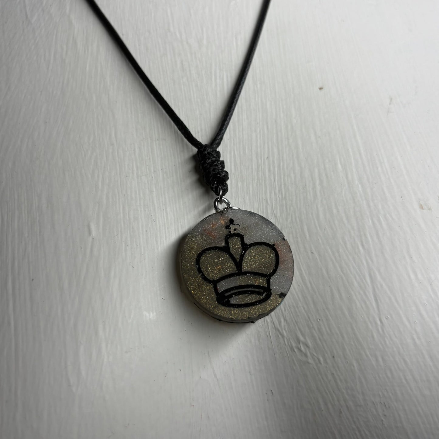 Dark Silver King - Handmade Resin Chess Necklace