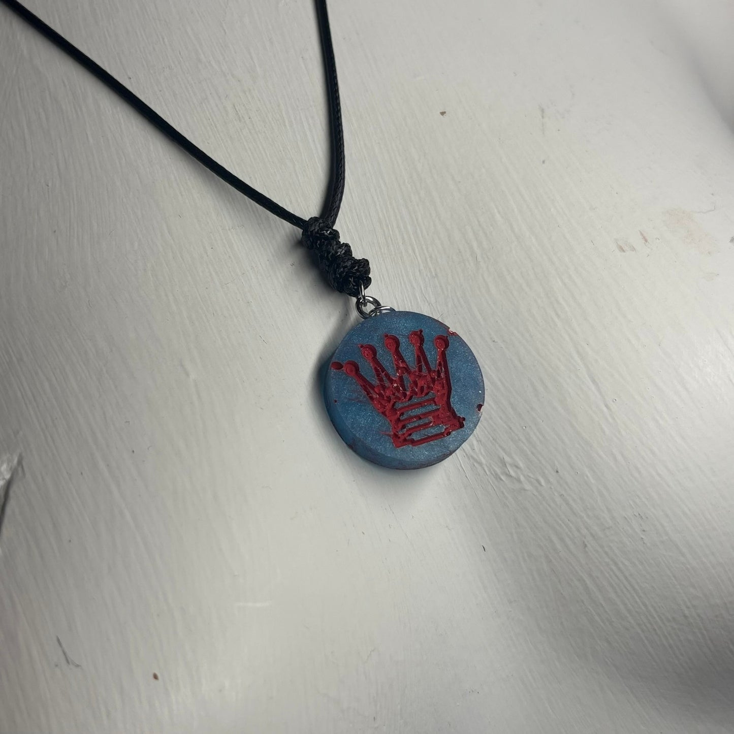 Blue & Red Queen - Handmade Resin Chess Necklace