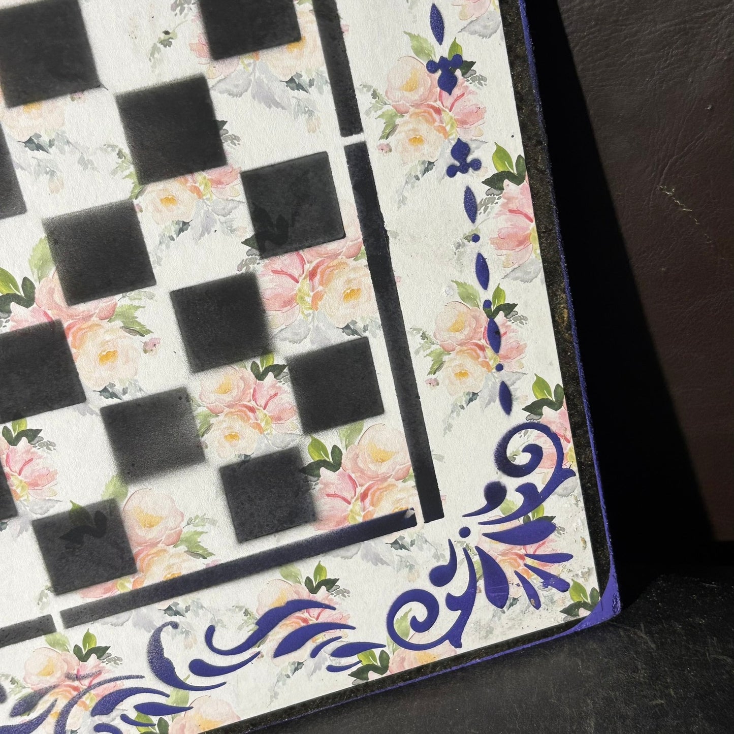 Purple & Soft Pink Flowers - Scrapbook Chess Board