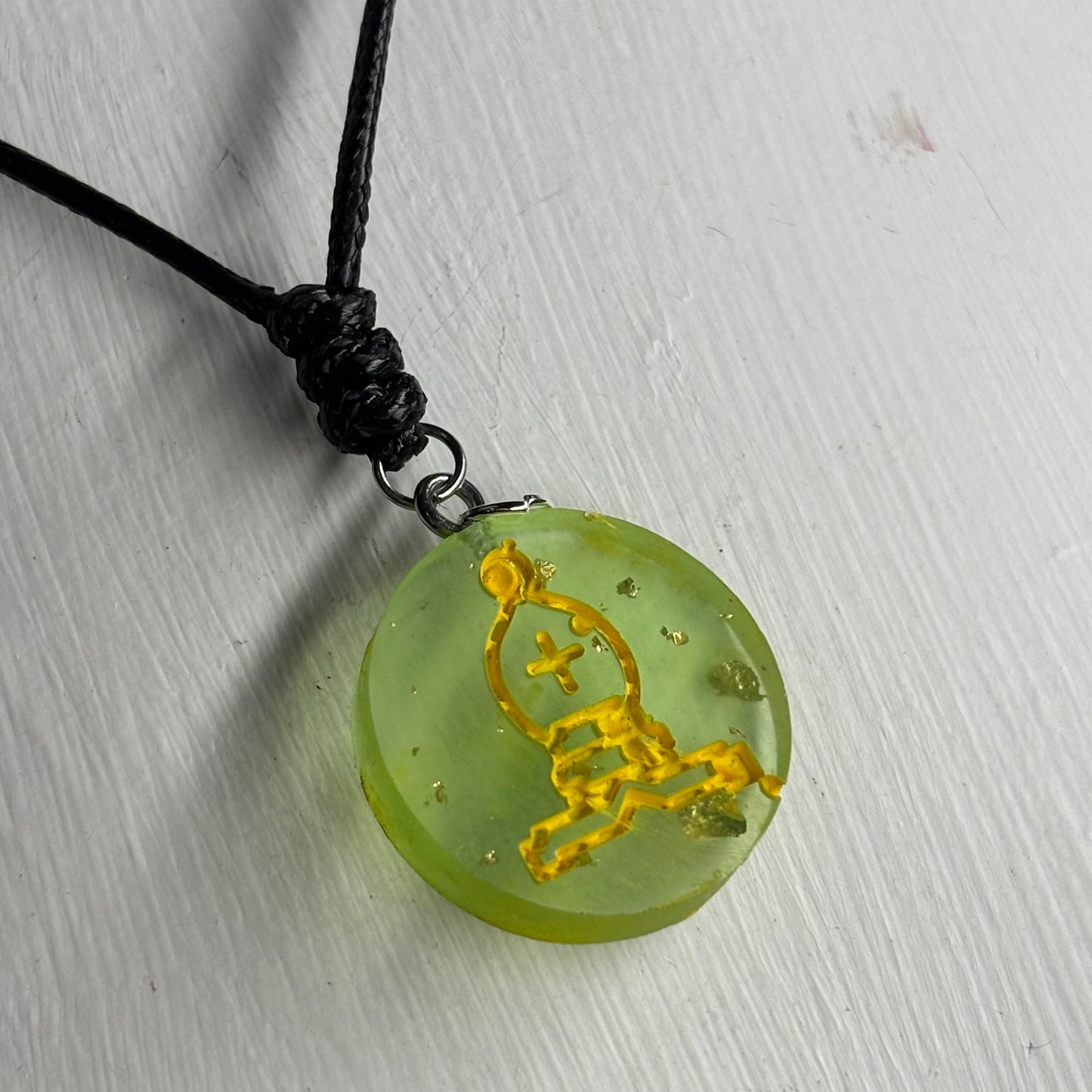 Lime Green Bishop - Handmade Resin Chess Necklace
