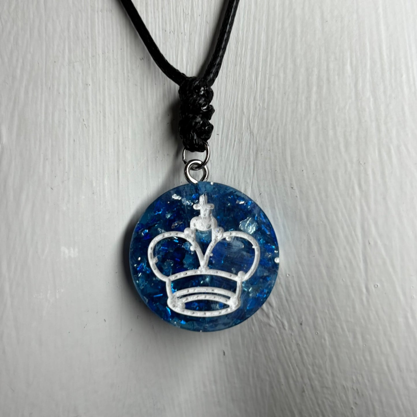 Crystal Blue King - Handmade Resin Chess Necklace