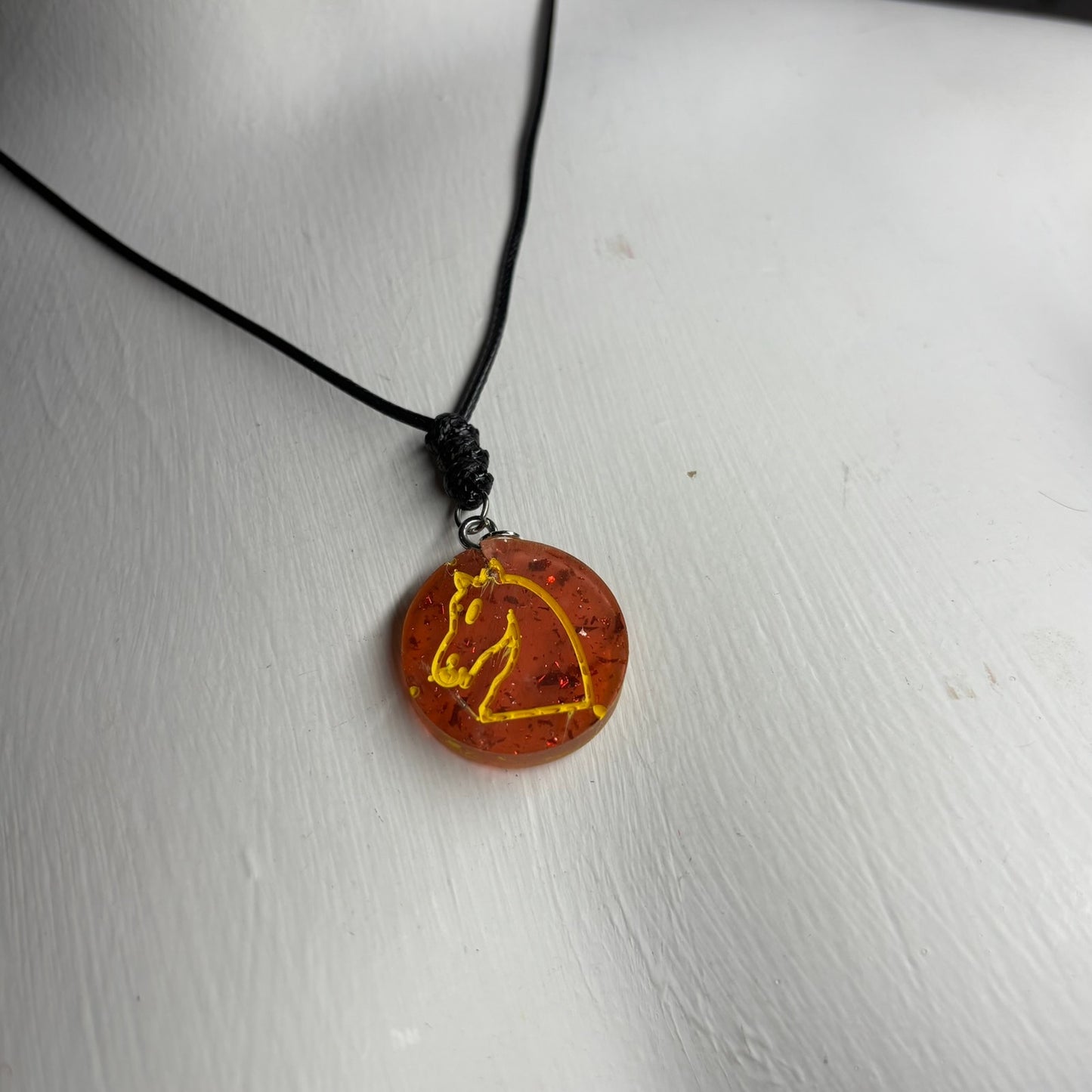 Sparkle Red Knight - Handmade Resin Chess Necklace