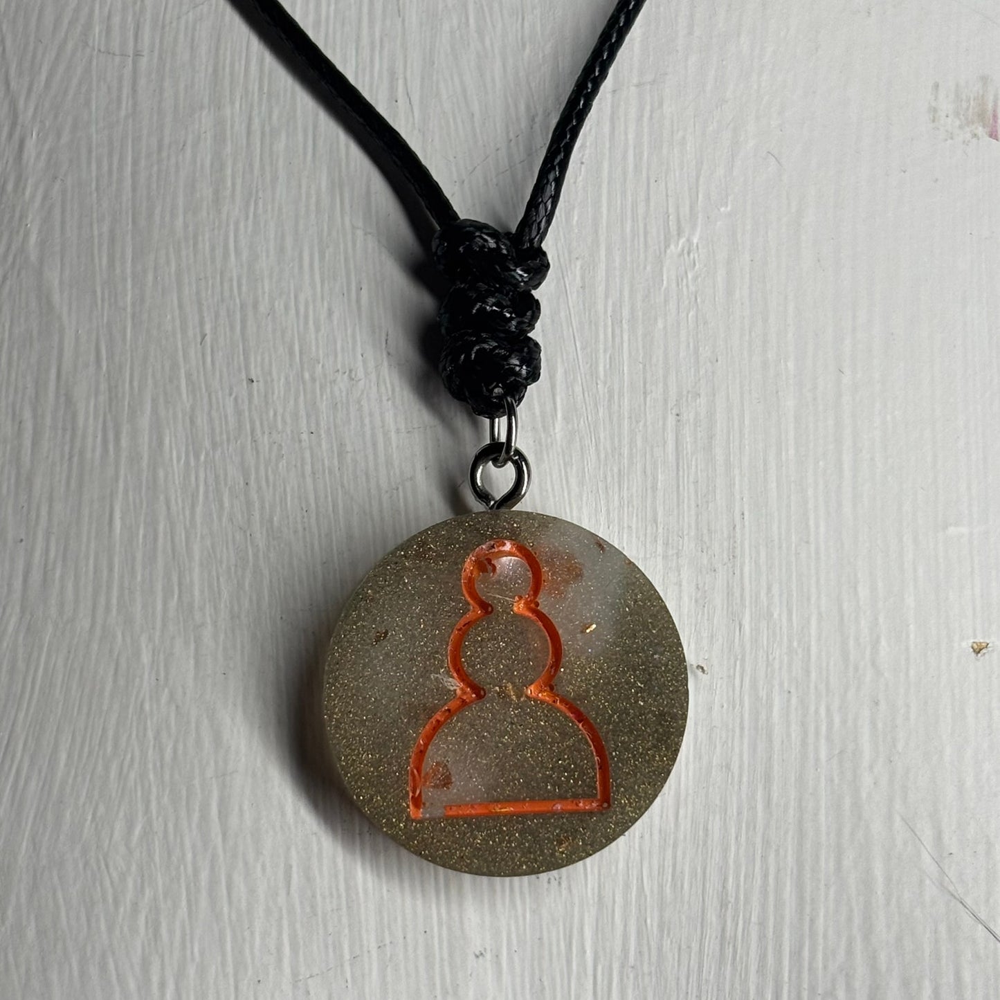 Rustic Orange Pawn - Handmade Resin Chess Necklace