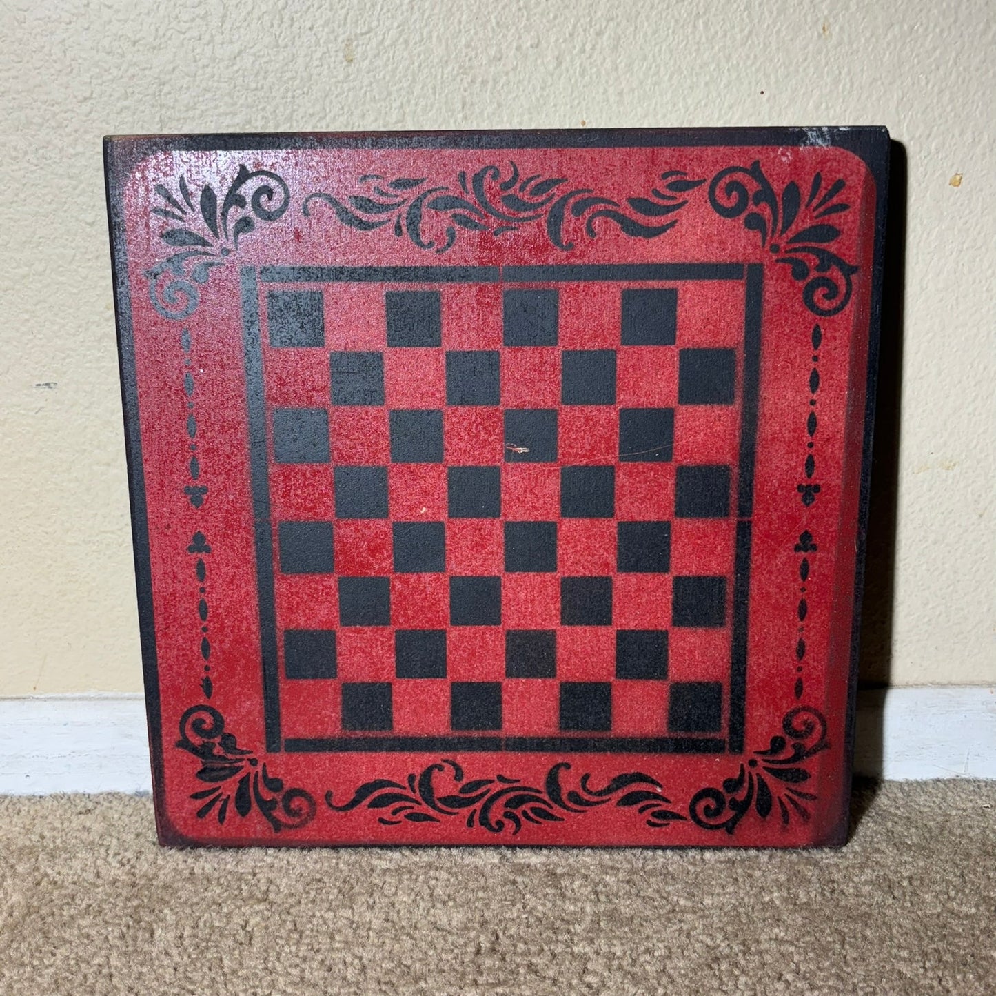 Red & Black - Painted Chess Board