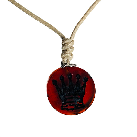 Dark Red Queen - Handmade Resin Chess Necklace