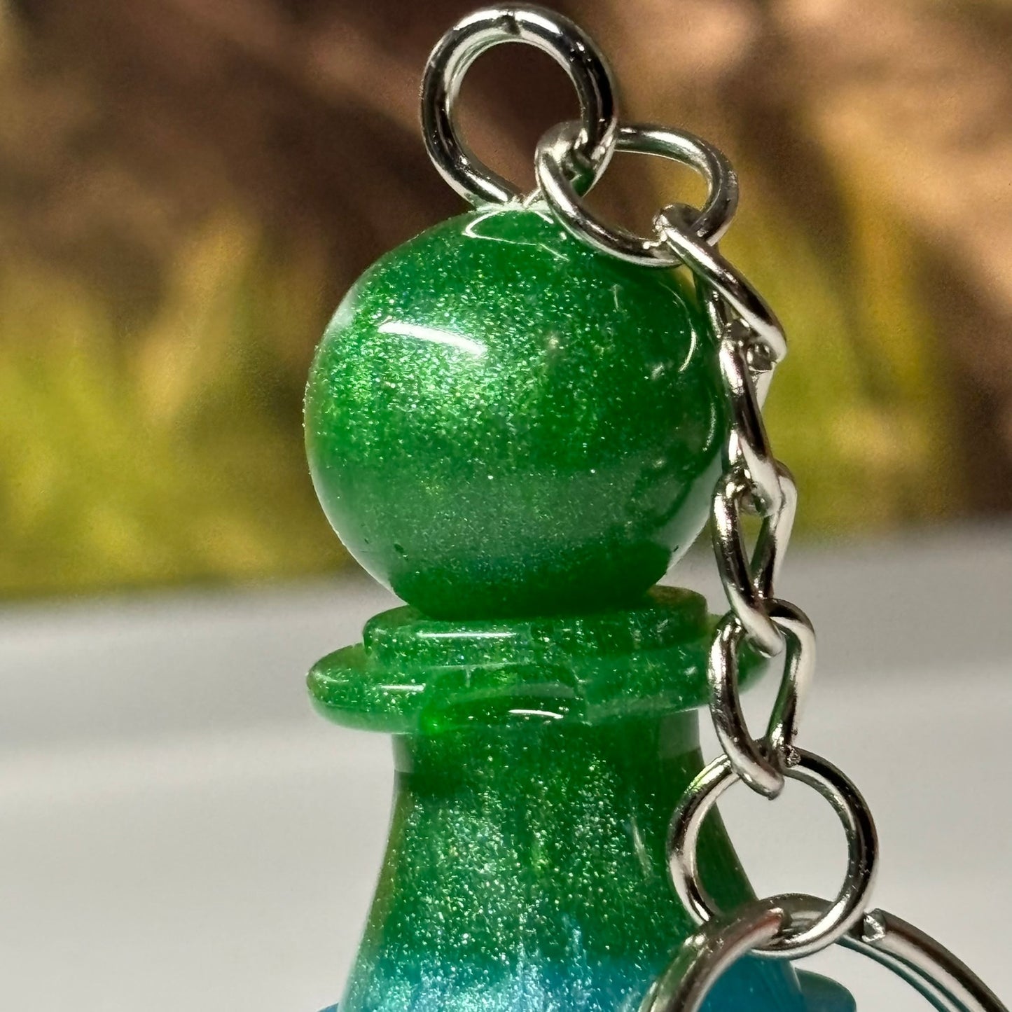 Green Blue Pawn - Handmade Resin Keychain - Large Edition