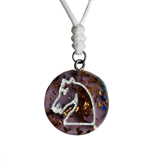 Purple Crystal Knight - Handmade Resin Chess Necklace