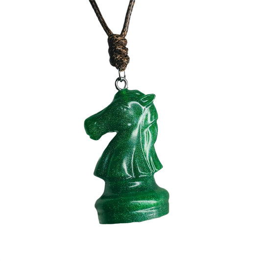 Solid Green Knight - Handmade Resin Chess Necklace