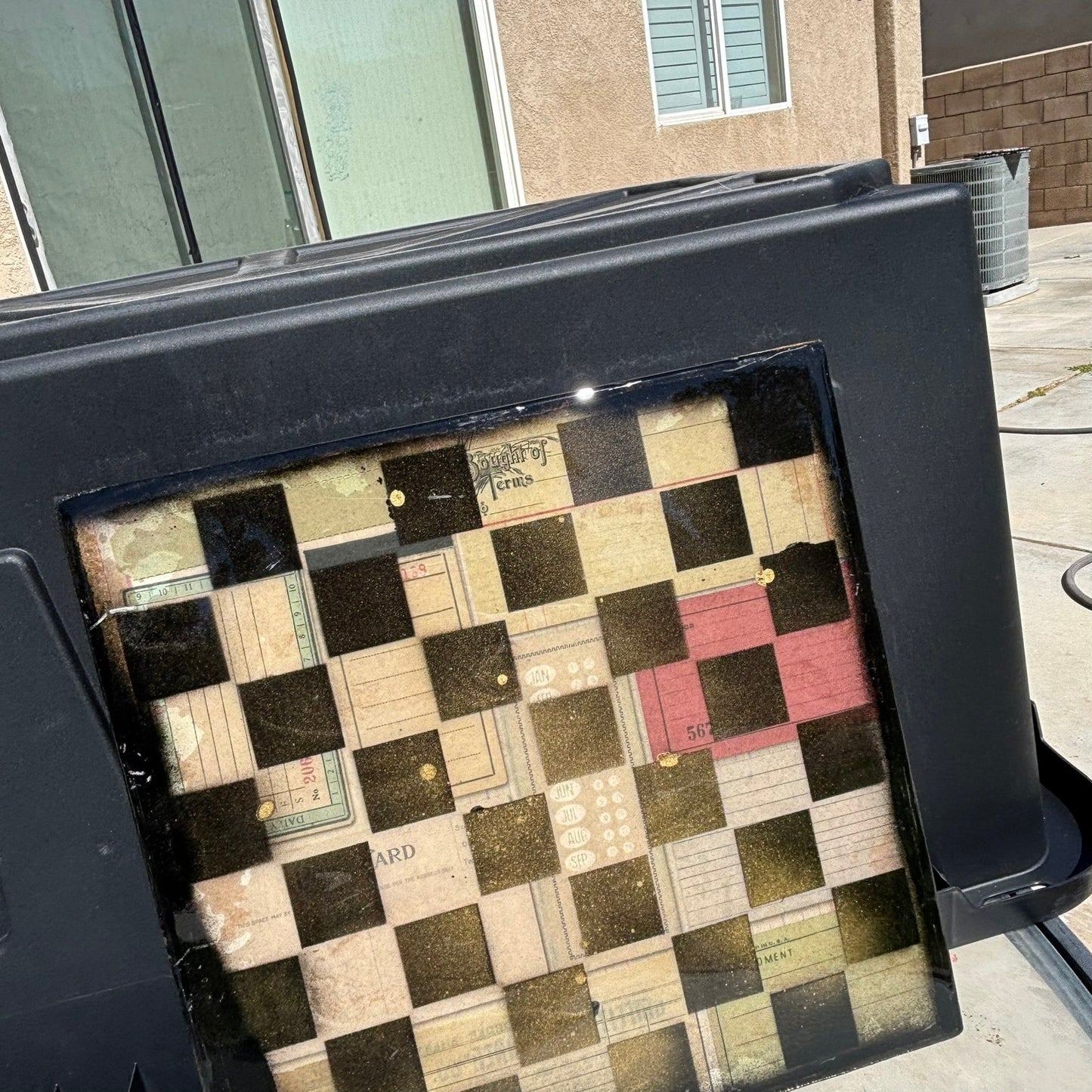 Old Scholl Collage - Resin Coated Chess Board