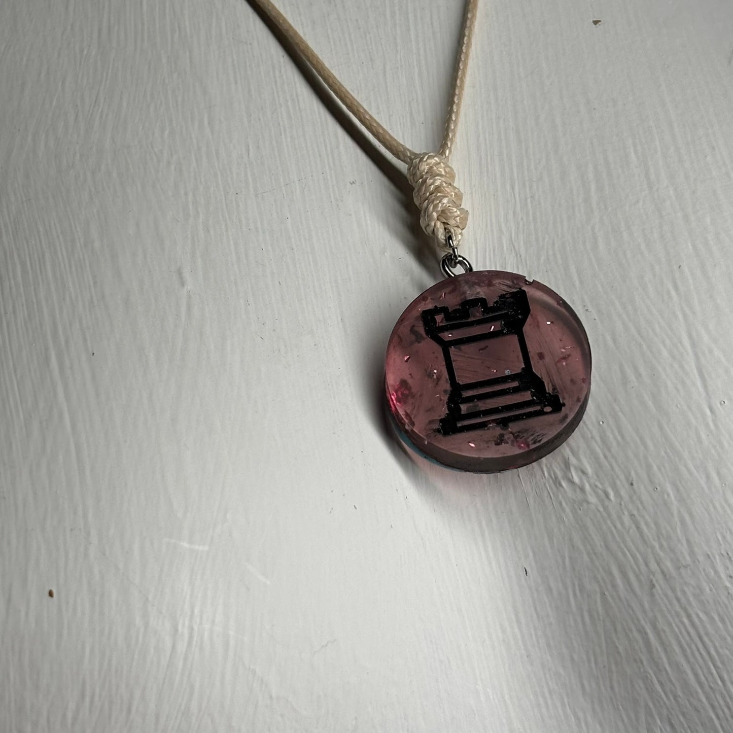 Violet Cream Rook - Handmade Resin Chess Necklace