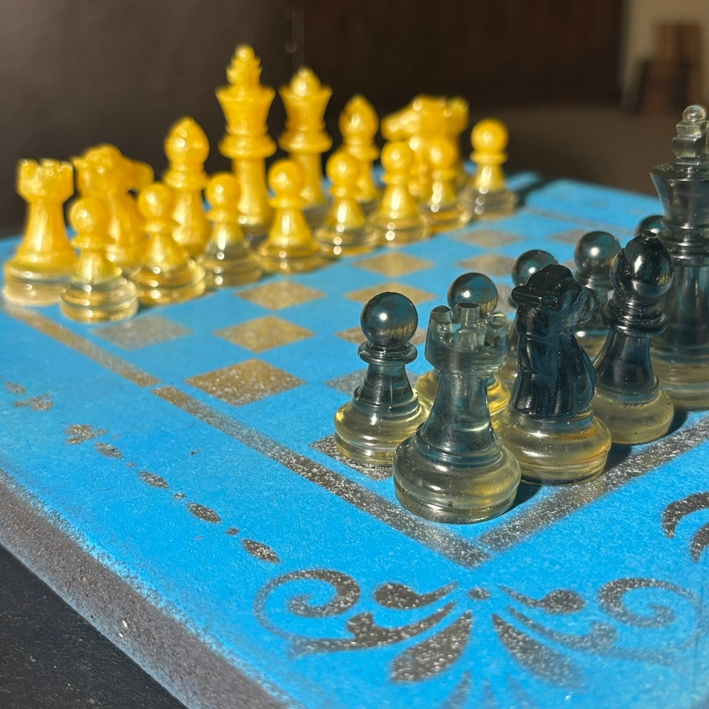 Yellow & Blue - Painted Chess Set