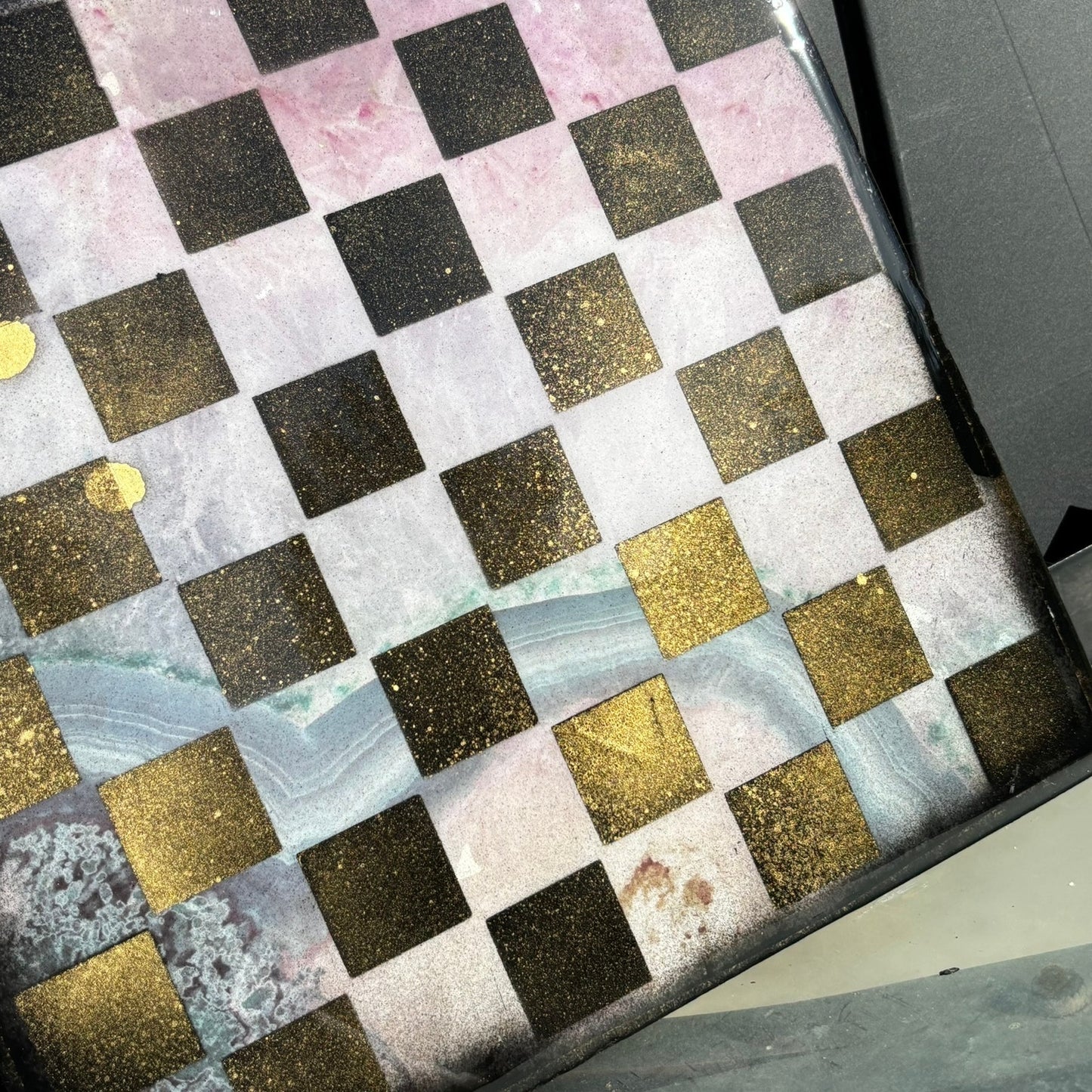 Pink Beach Gold - Resin Coated Chess Board
