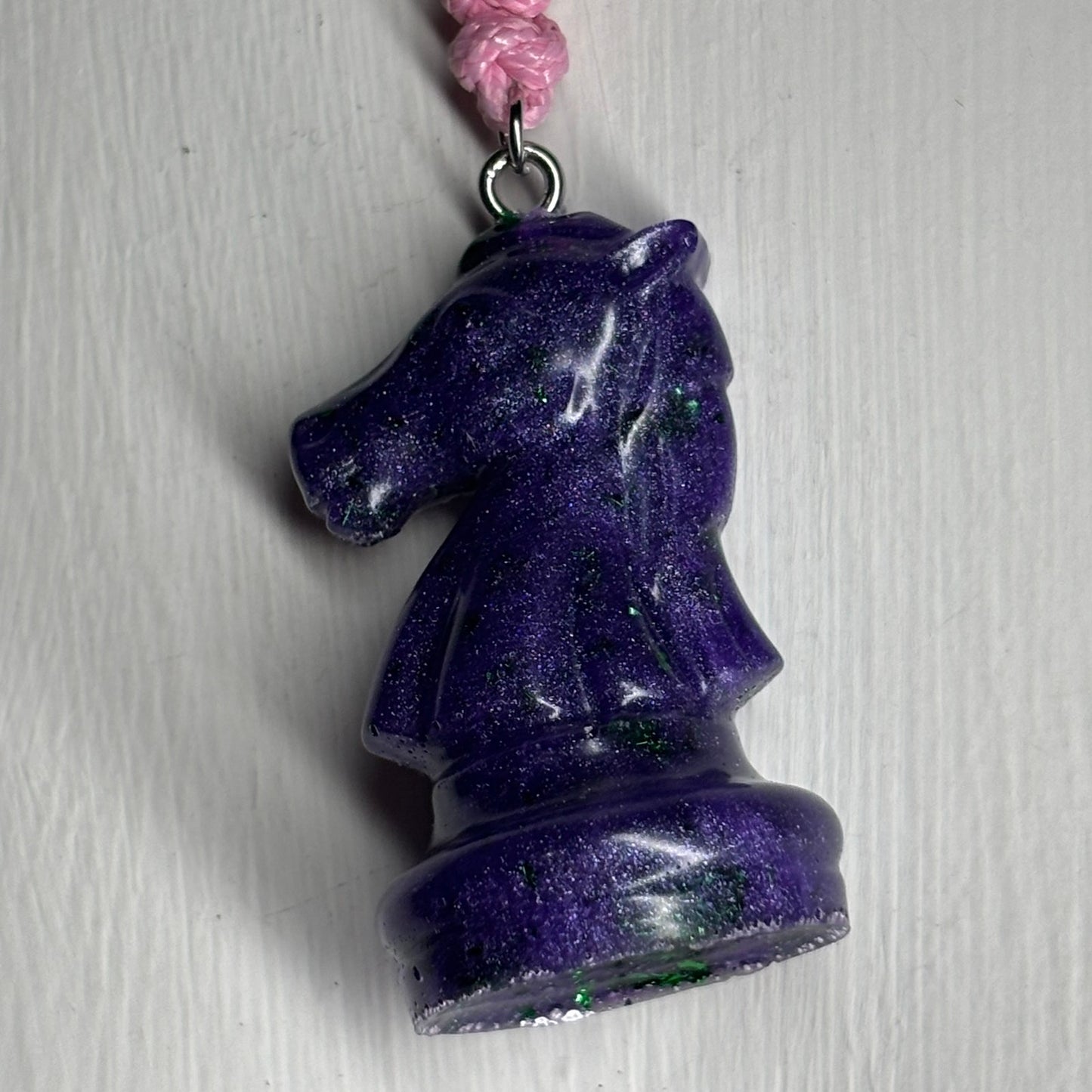 Dark Purple Knight - Handmade Resin Chess Necklace