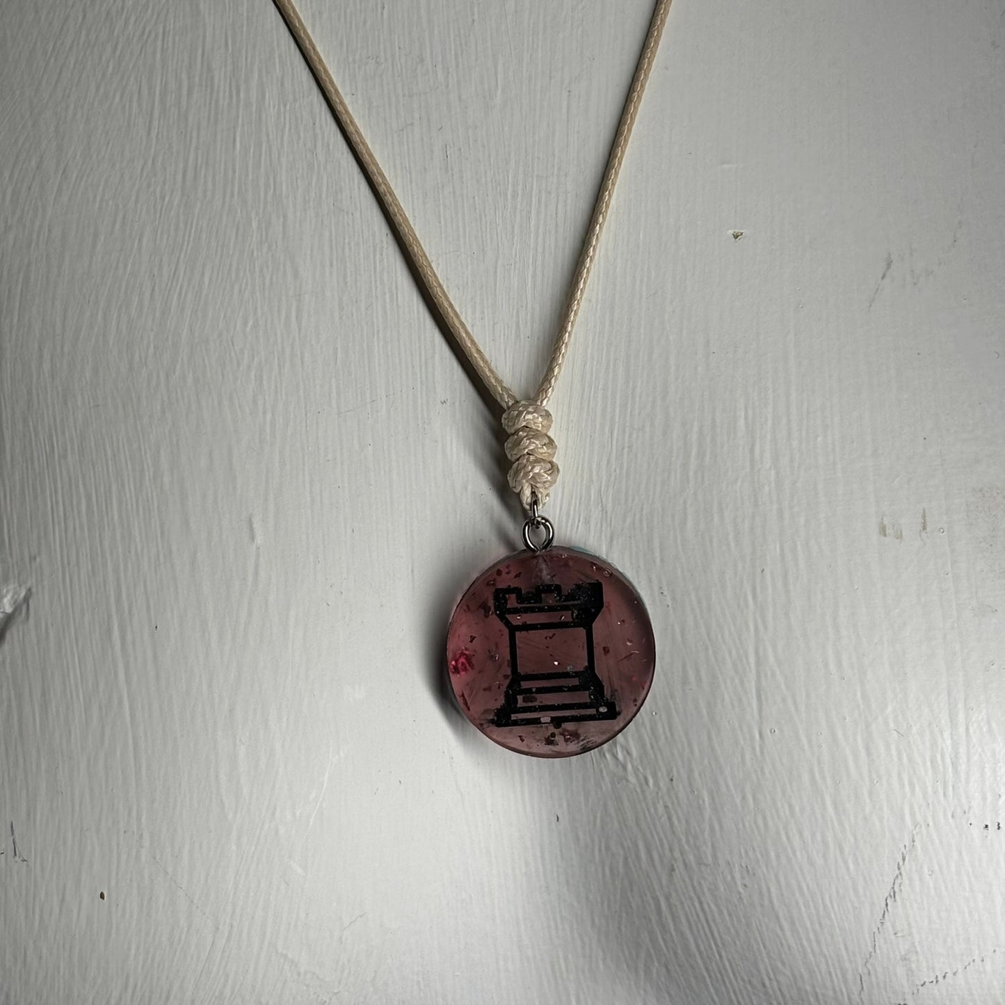 Violet Cream Rook - Handmade Resin Chess Necklace