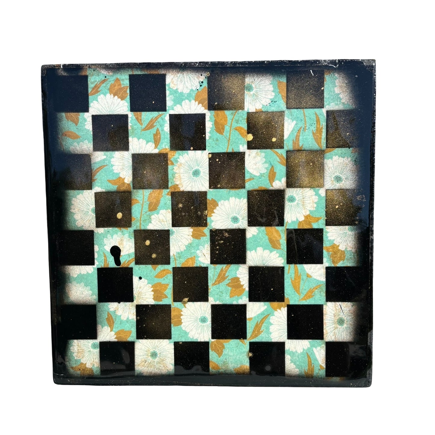 Green Flowers - Resin Coated Chess Board