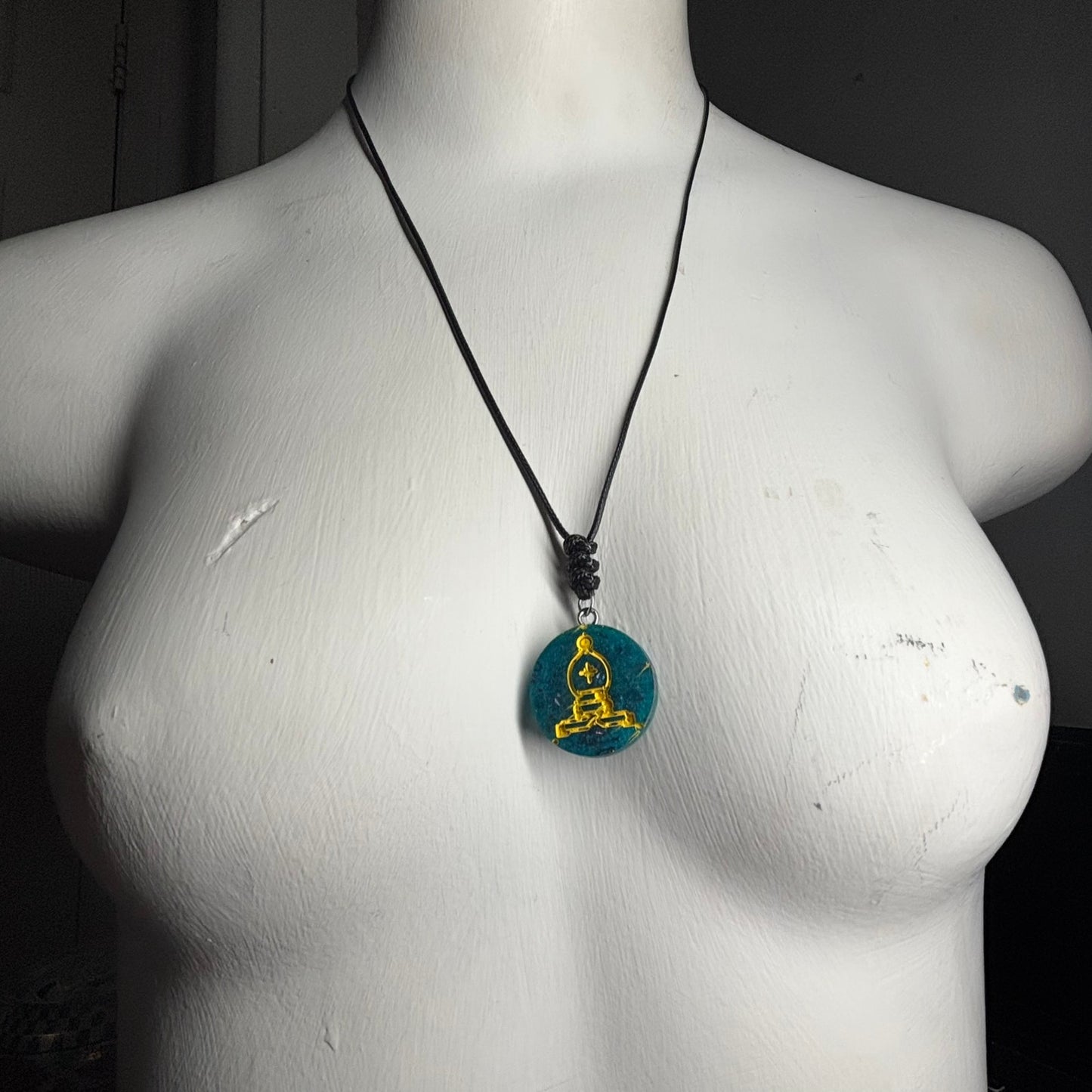 Dark Aqua Blue Bishop - Handmade Resin Chess Necklace