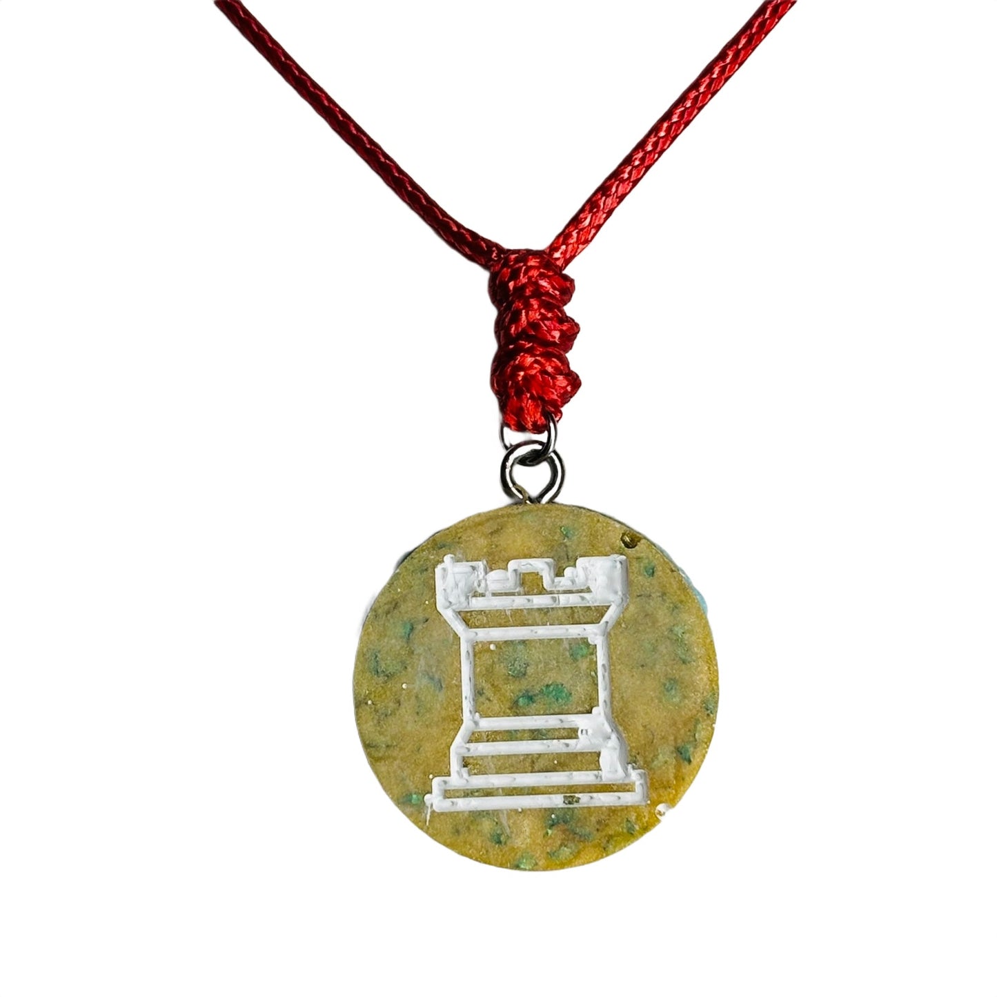 Grassy Yellow Rook - Handmade Resin Chess Necklace
