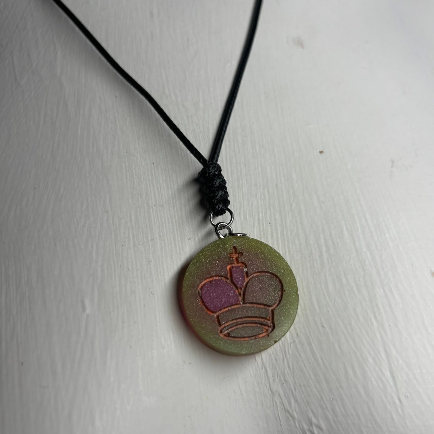 Pink Vintage Green King - Handmade Resin Chess Necklace