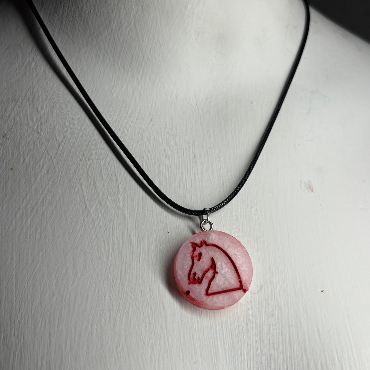 The White/Red Knight - Handmade Resin Chess Necklace