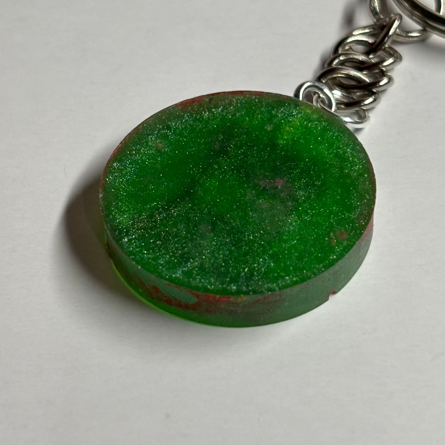 Dark Green, Red Lining Rook - Handmade Resin Keychain - Flat Edition