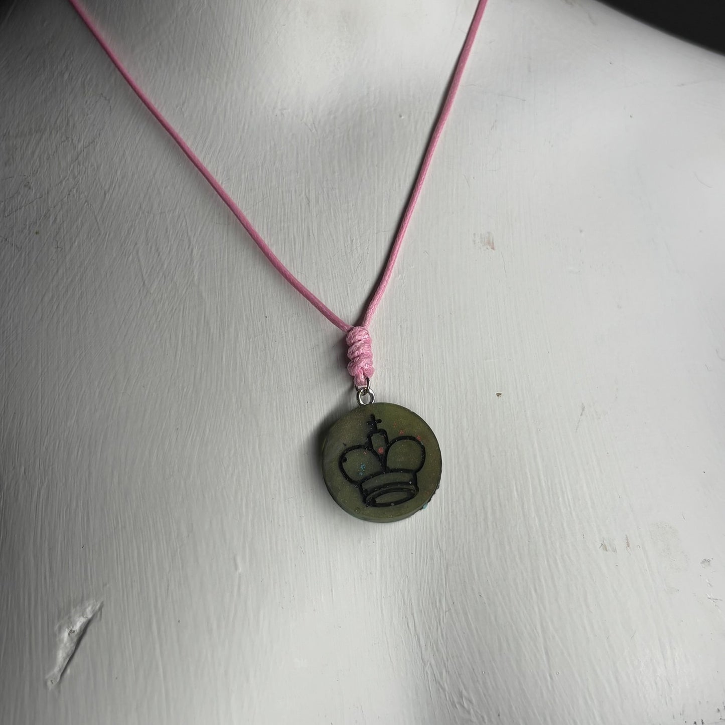 Dark Swamp Green King - Handmade Resin Chess Necklace