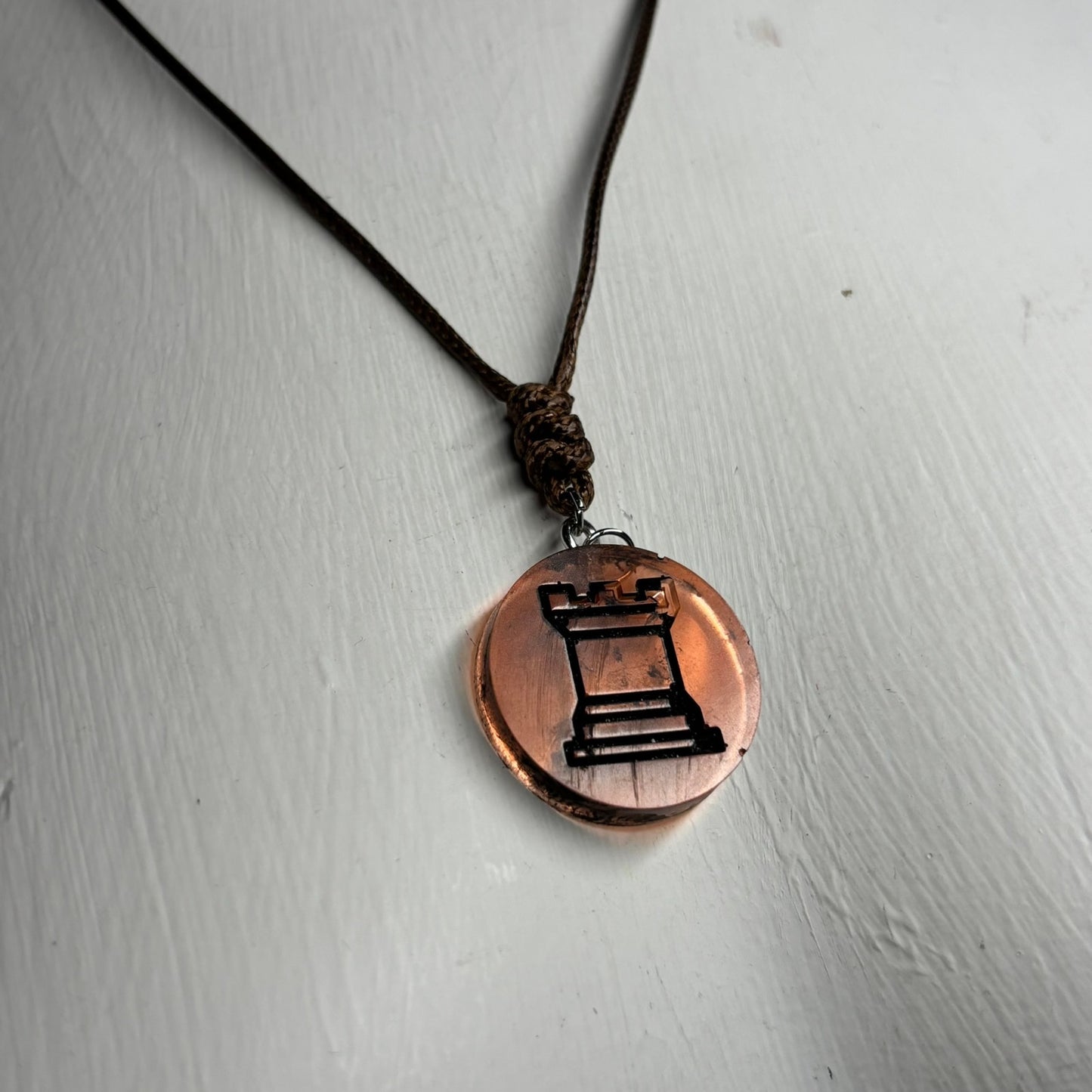 Amber Orange Rook - Handmade Resin Chess Necklace