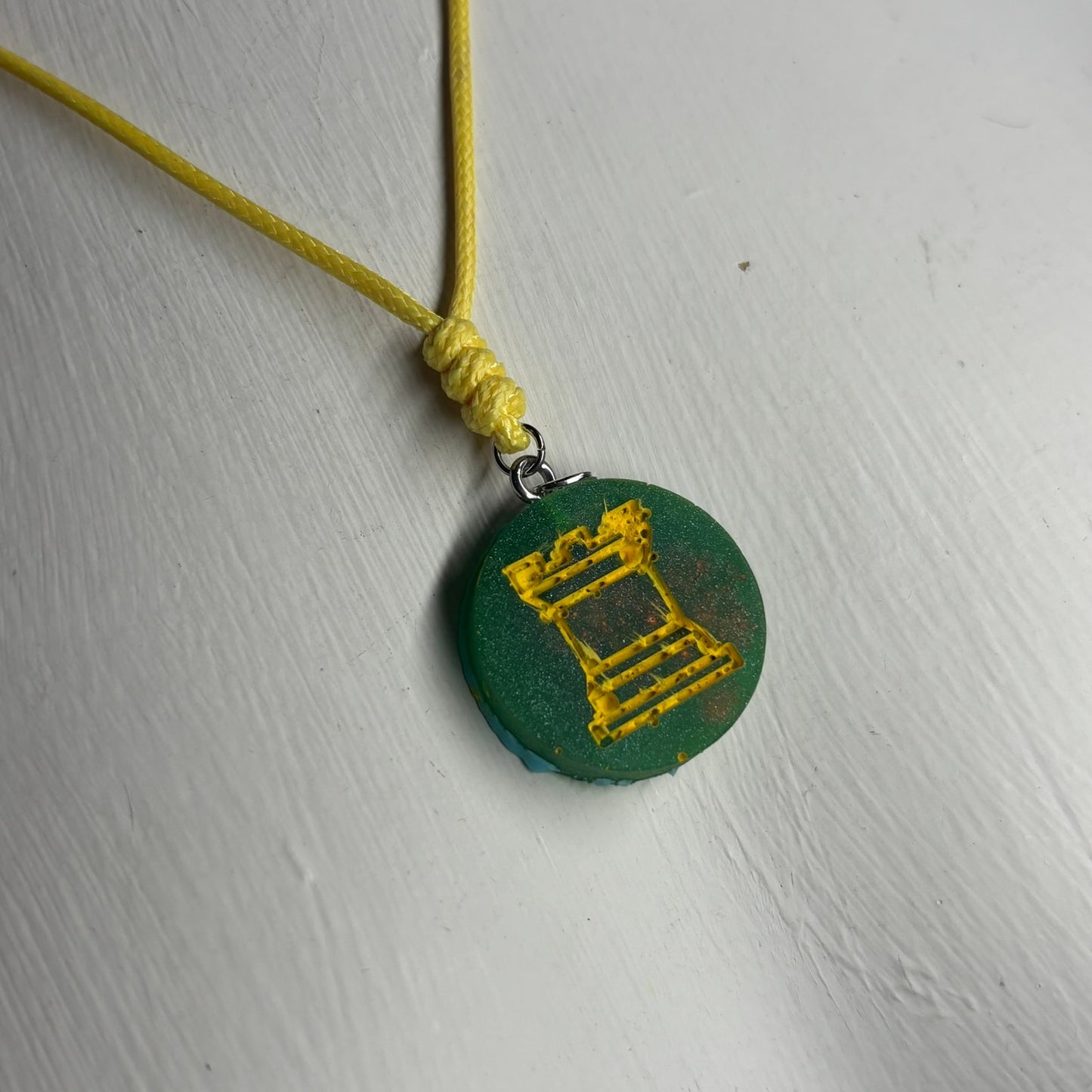 Green Crystal Rook - Handmade Resin Chess Necklace