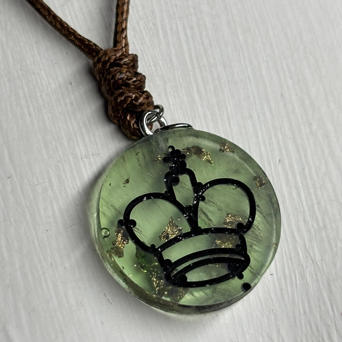 Translucent Green King - Handmade Resin Chess Necklace