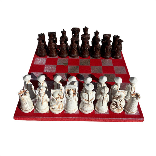 Red & White Gold Hue - Chinese Edition Chess Set