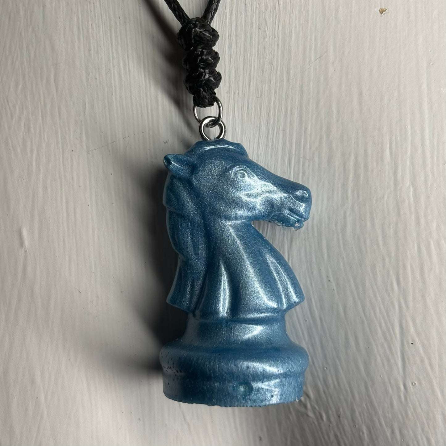 Smooth Blue Knight - Handmade Resin Chess Necklace