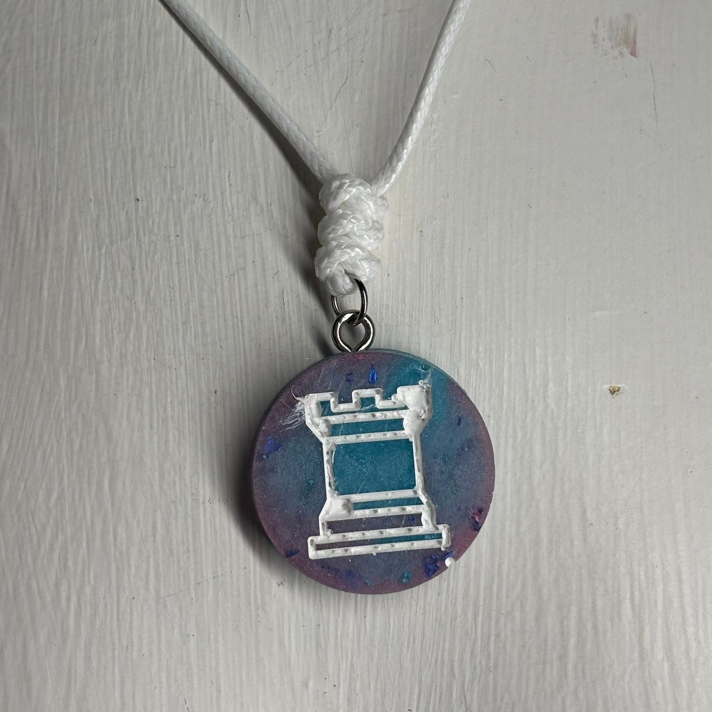 Blue & Purple Rook - Handmade Resin Chess Necklace