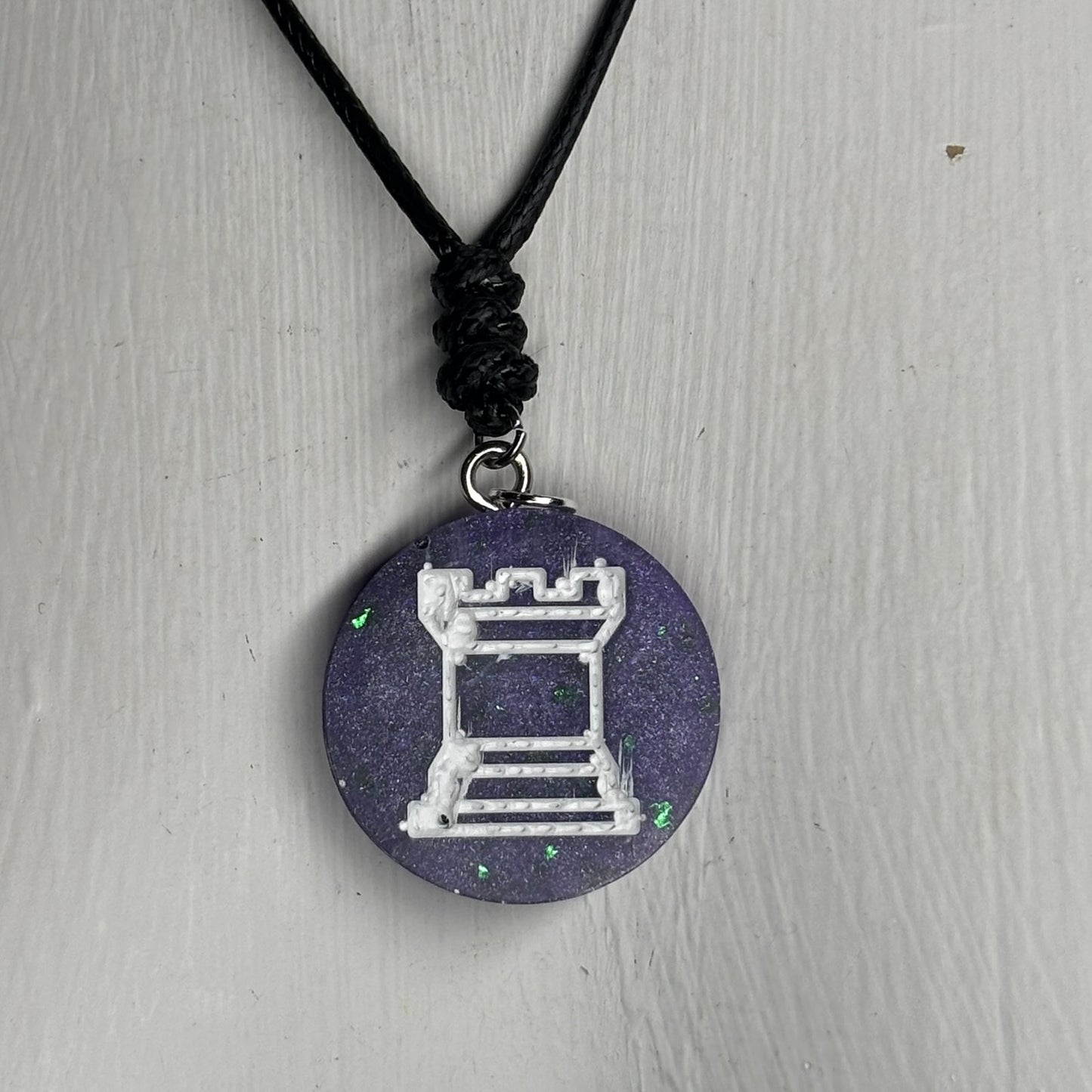 Purple Midnight Rook - Handmade Resin Chess Necklace