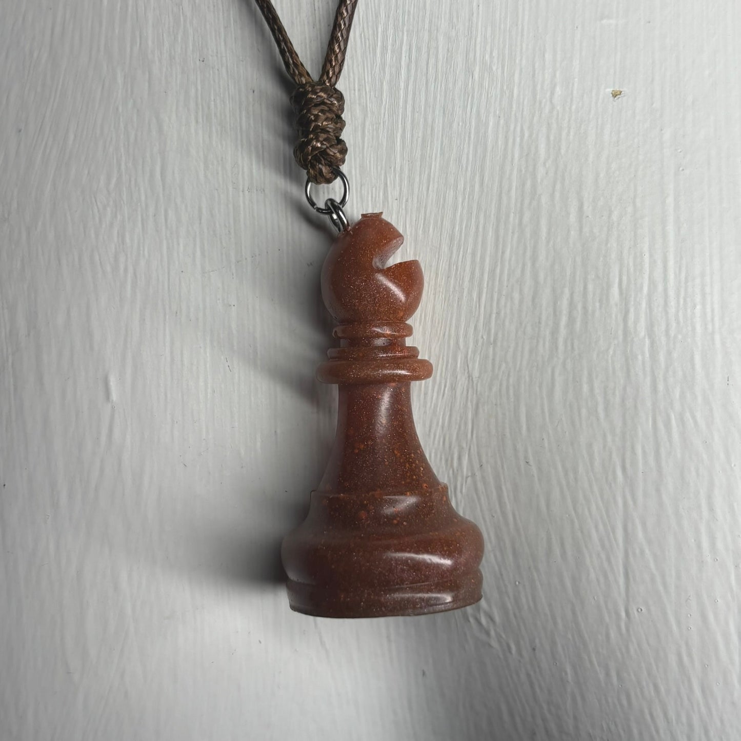 Simple Brown Bishop - Handmade Resin Chess Necklace