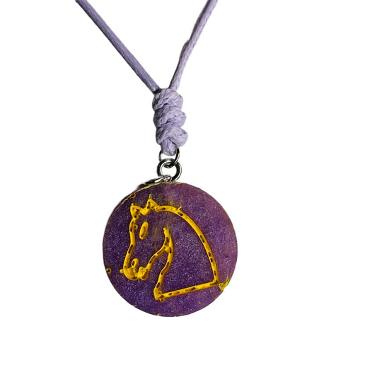 Purple & Gold Knight - Handmade Resin Chess Necklace