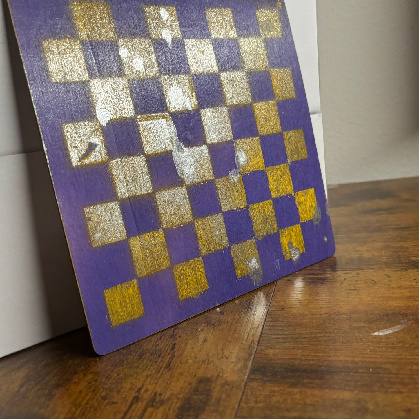 Purple Yellow Enmeshment - Painted Thin Wooden Chess Board