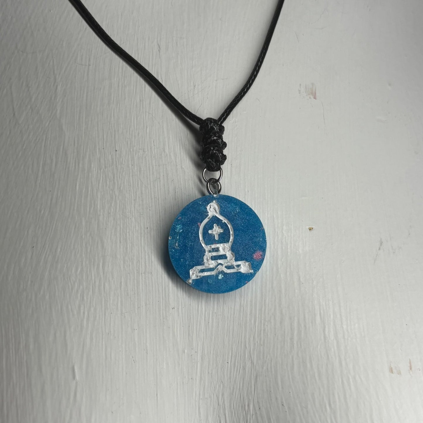 Crystal Blue Bishop - Handmade Resin Chess Necklace