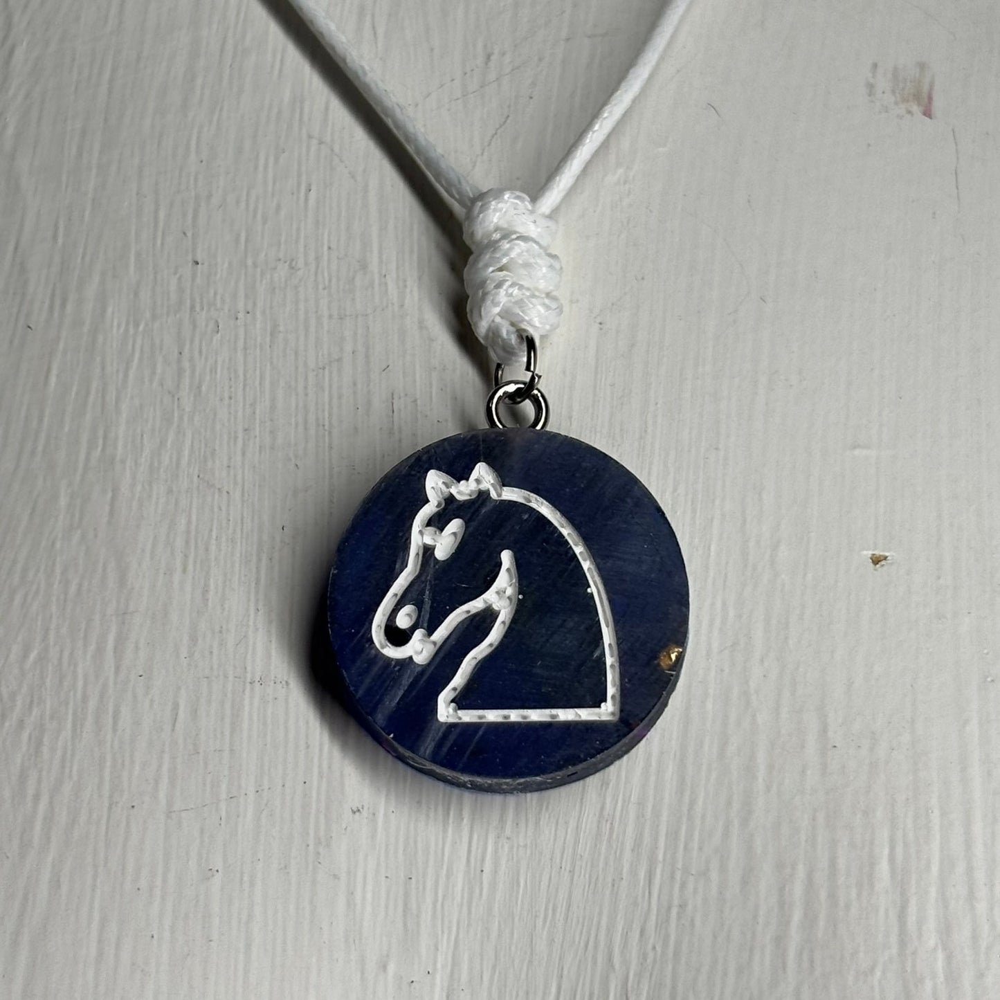 Navy Blue Knight - Handmade Resin Chess Necklace - Flat Edition