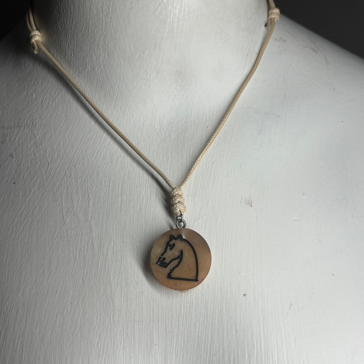 Cream Tan Knight - Handmade Resin Chess Necklace
