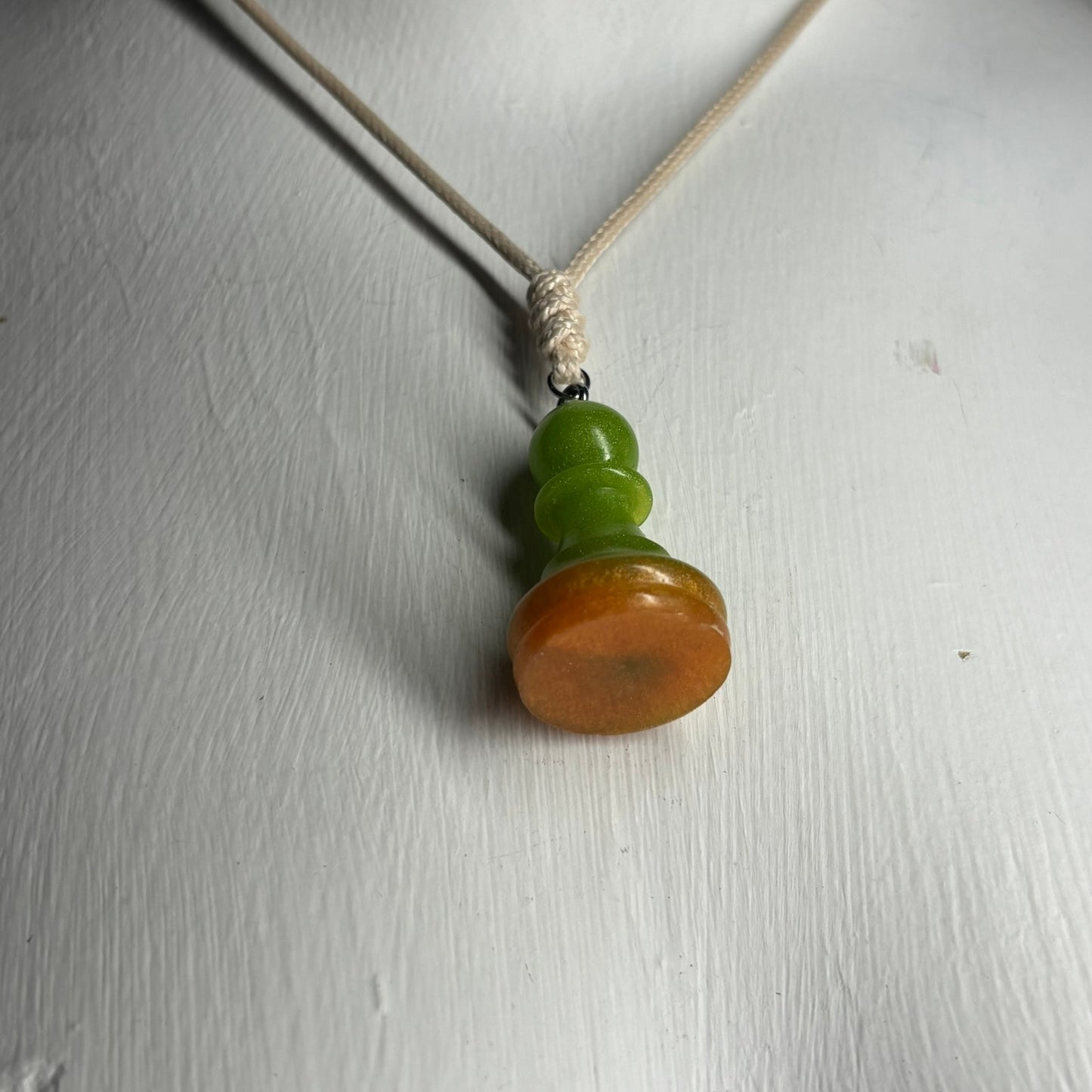 Green & Orange Pawn - Handmade Resin Chess Necklace