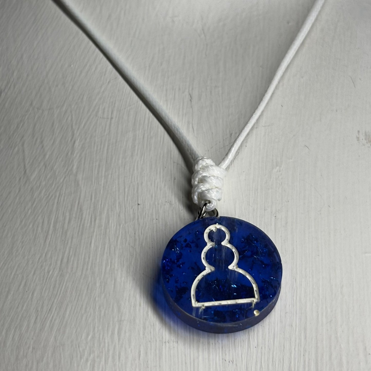 Blue Crystal - Handmade Resin Chess Necklace - Flat Edition