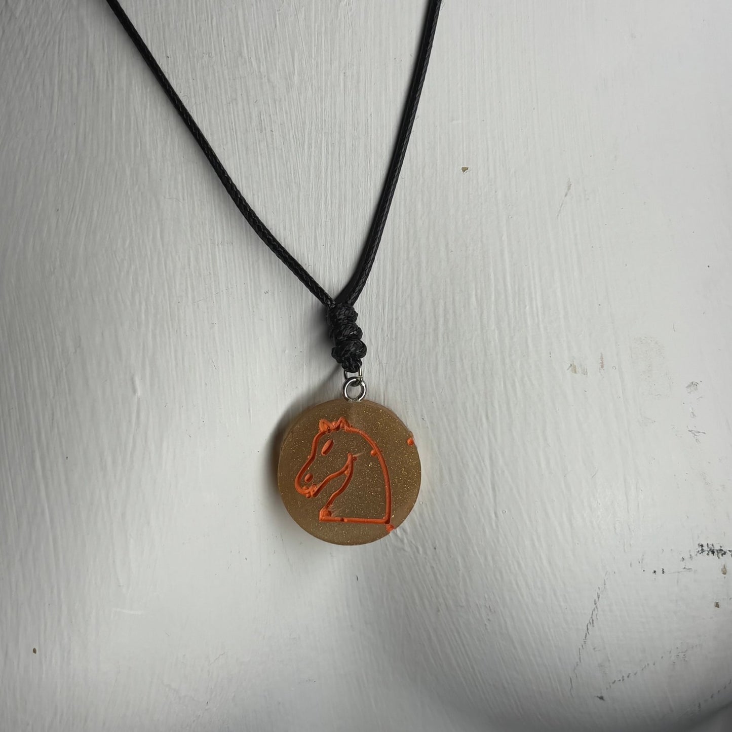 Vintage Rust Orange Knight - Handmade Resin Chess Necklace