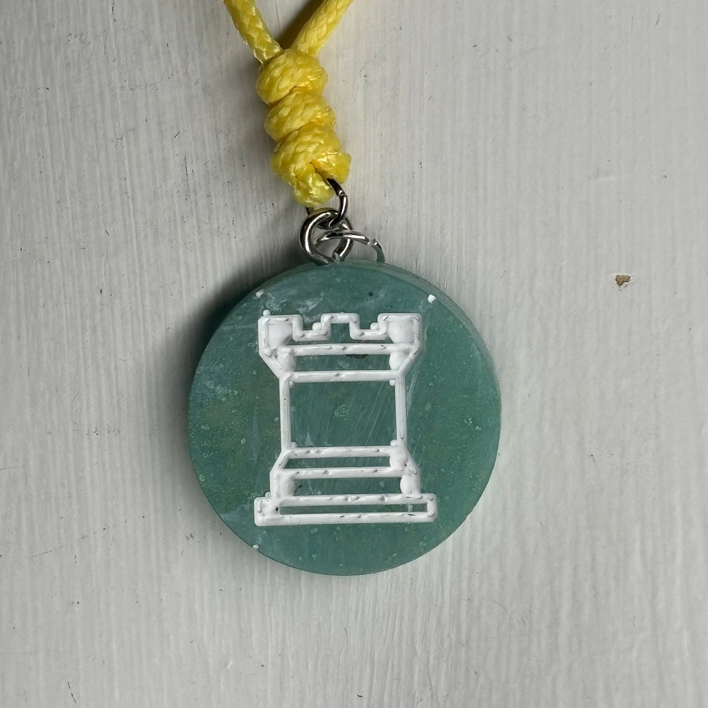 Mint Green Rook - Handmade Resin Chess Necklace
