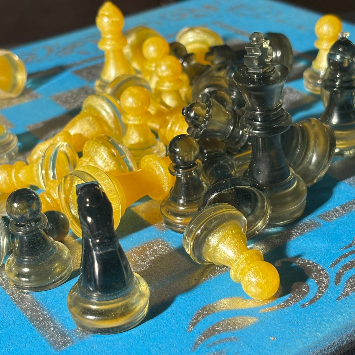 Yellow & Blue - Painted Chess Set