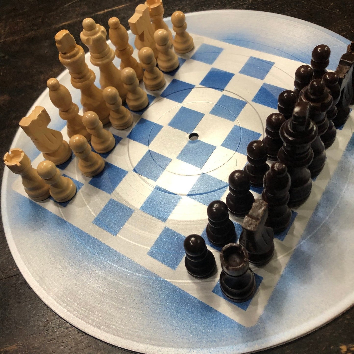 Vinyl Chess Set - Blue & Silver