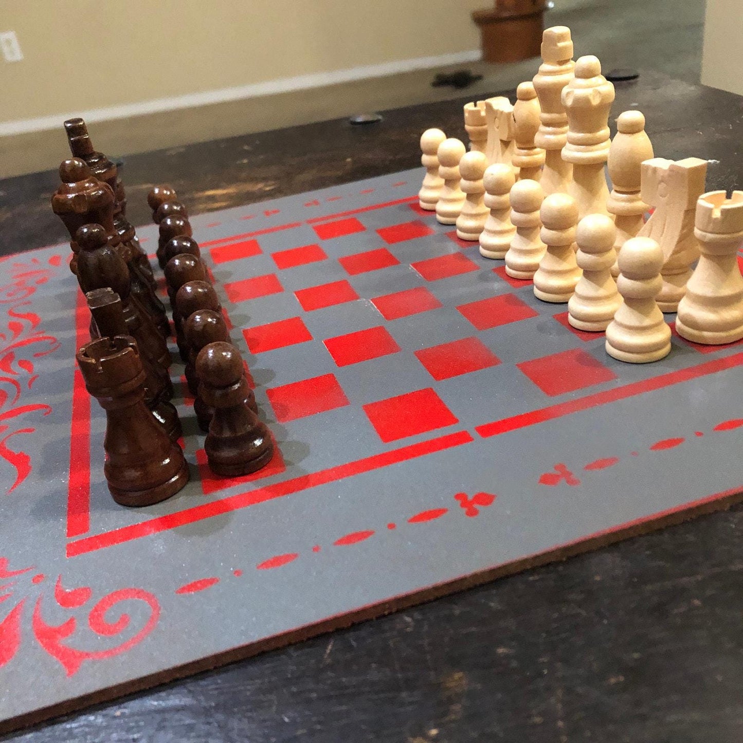 Chess Set - Gray & Red